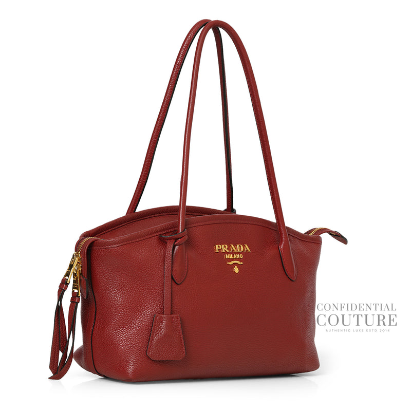 Vitello Phenix Leather Rubino Red Shoulder Bag