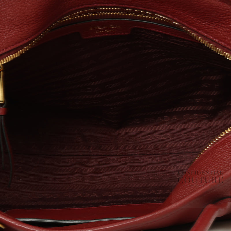 Vitello Phenix Leather Rubino Red Shoulder Bag