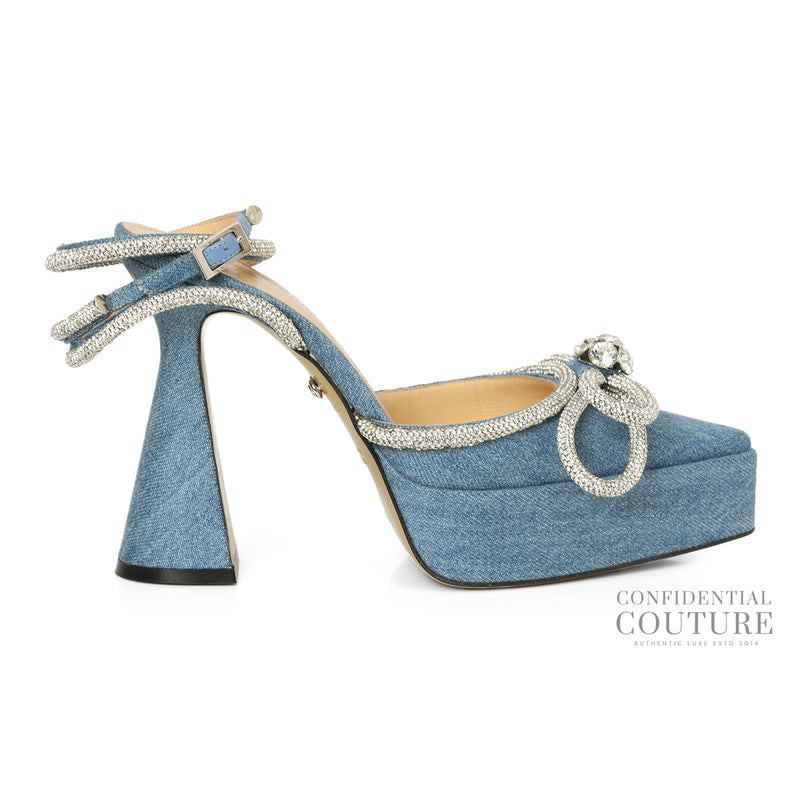 Women Mach & Mach Double Bow Blue Denim Platform Pumps EU 36.5 | UK 4 | US 6.5