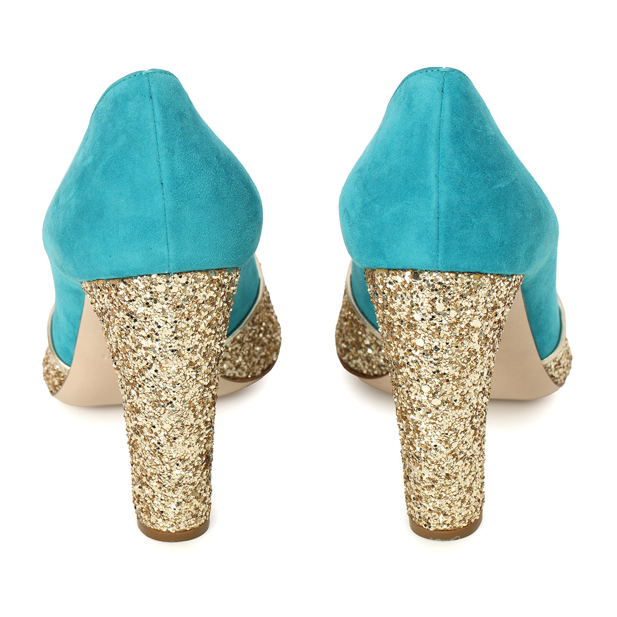Aqua & Gold Suede Peep Toe Sandals EU 36.5