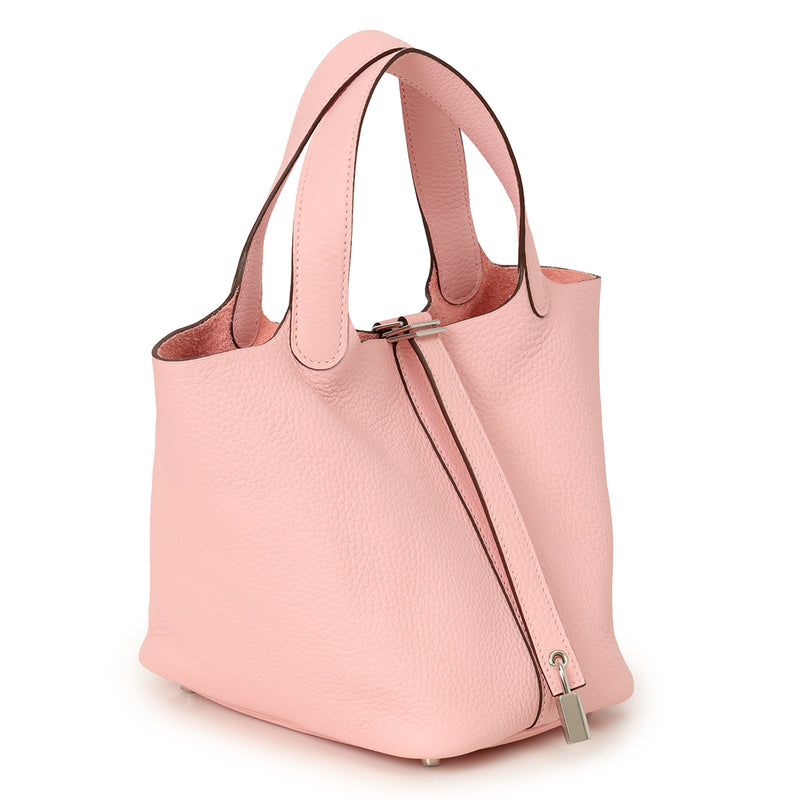 Pre-loved Hermes Sac Picotin Lock 18 Taurillion Clemence 3Q Rose Sakura Bag