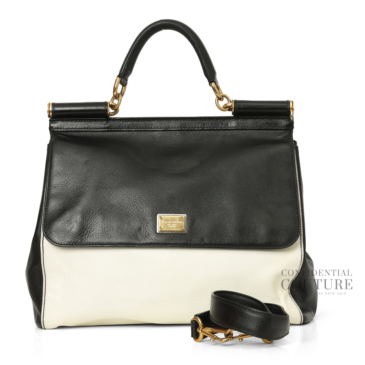 Black & White Miss Sicily Medium Top Handle Bag