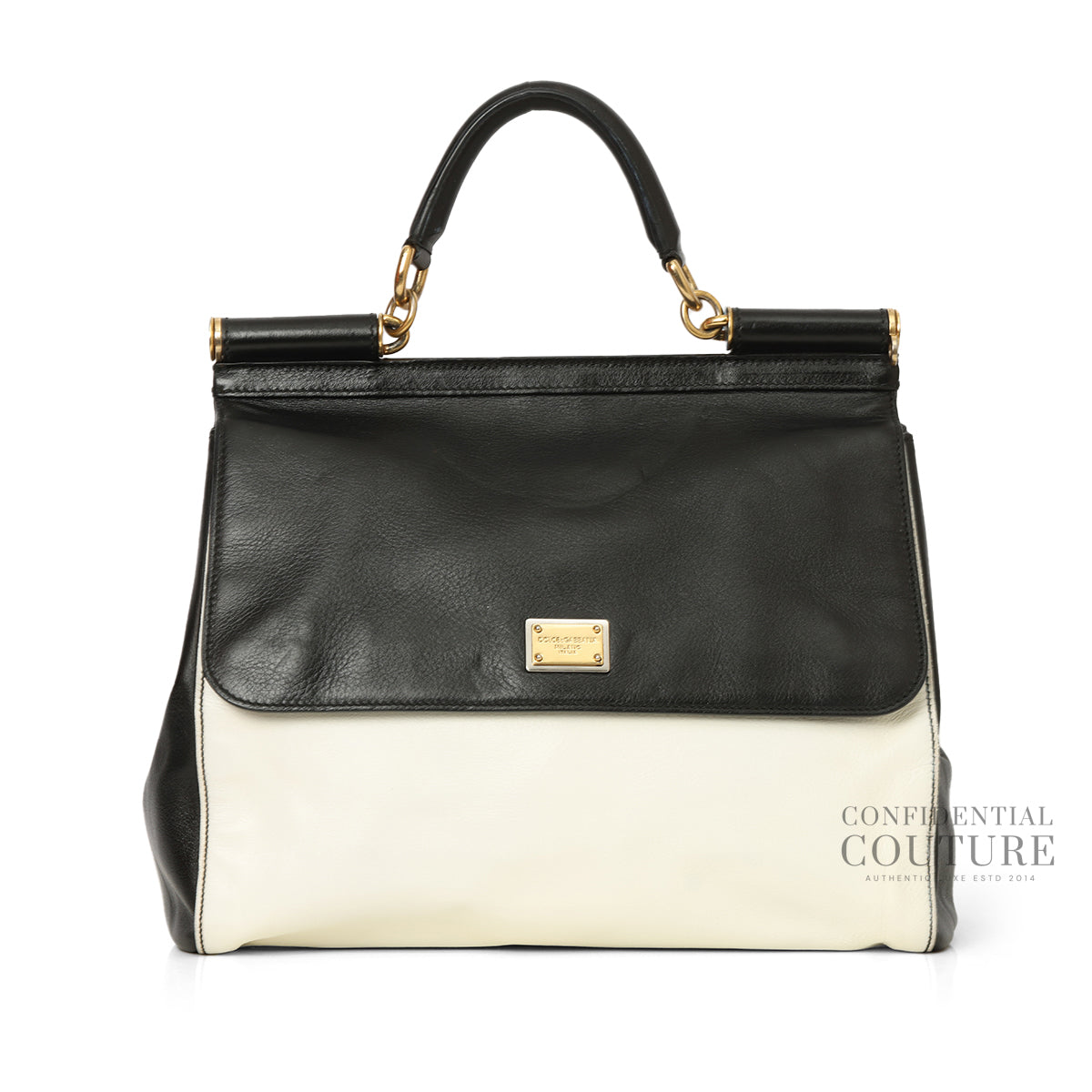 Black & White Miss Sicily Medium Top Handle Bag