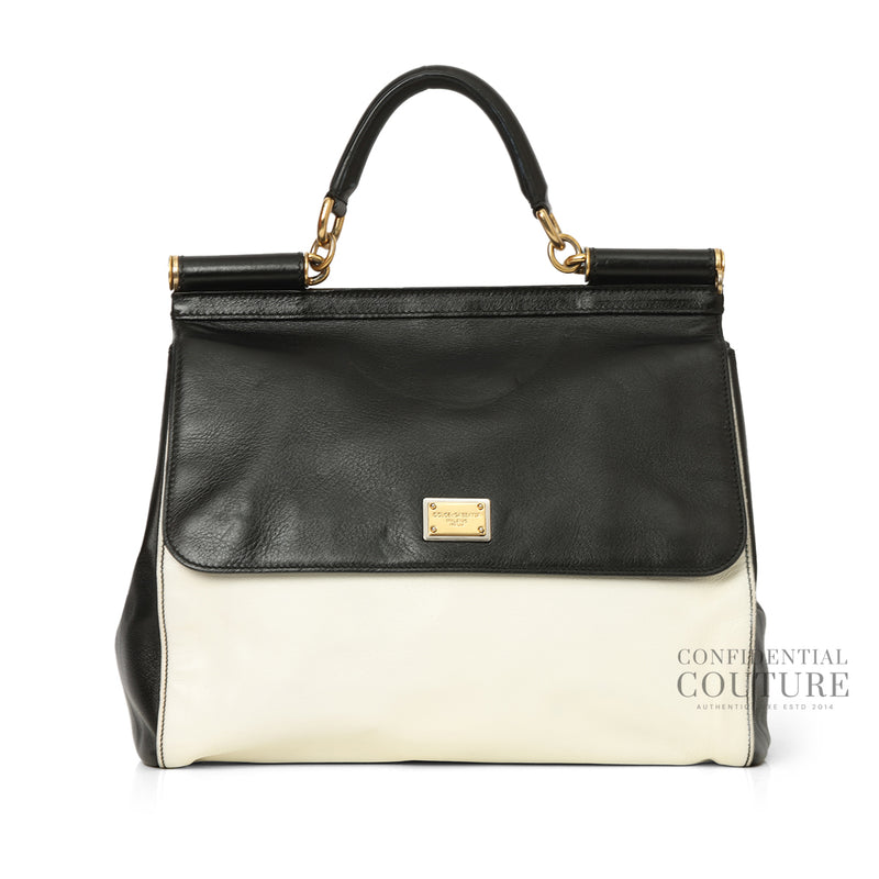 Dolce & Gabbana Black & White Miss Sicily Medium Top Handle Bag