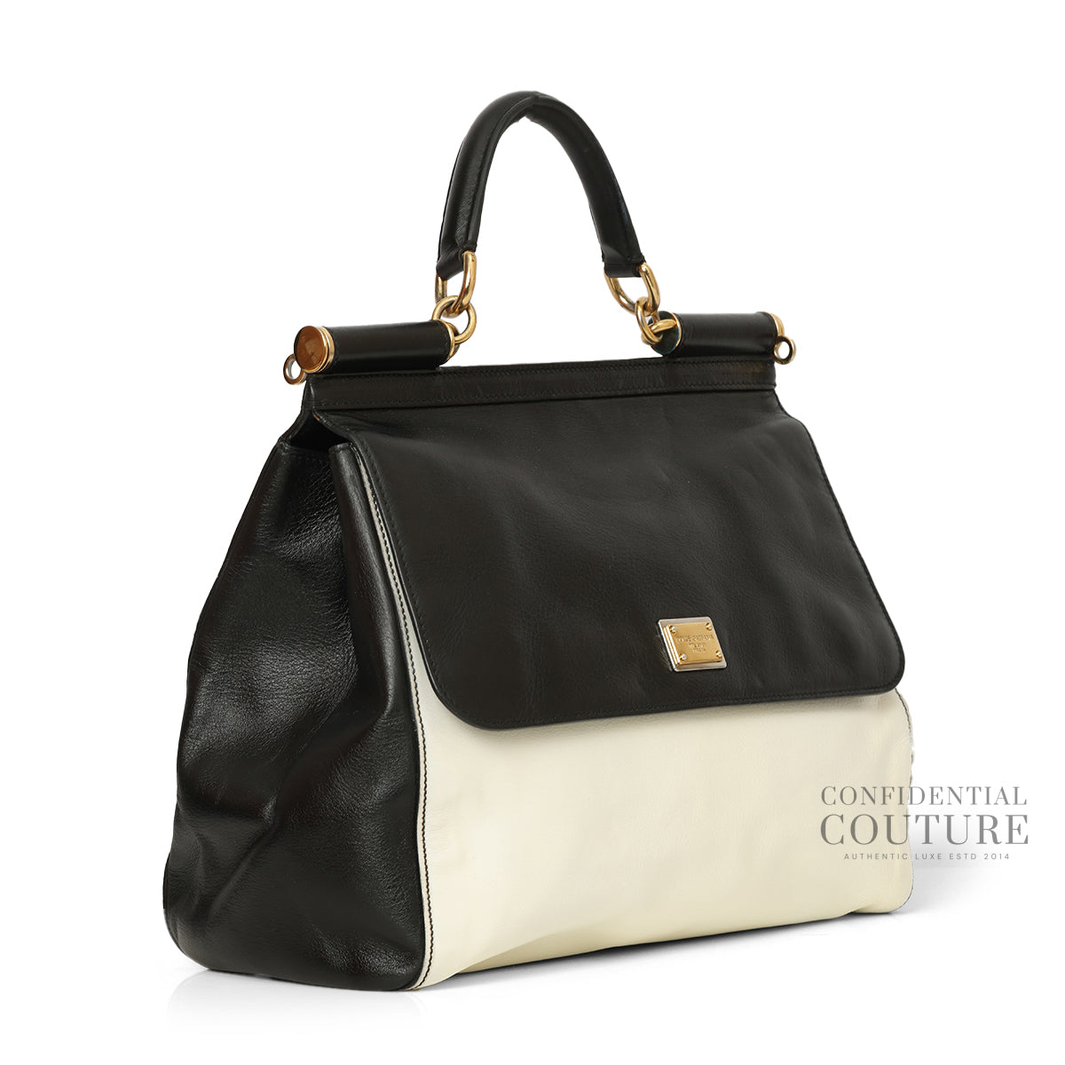 Black & White Miss Sicily Medium Top Handle Bag