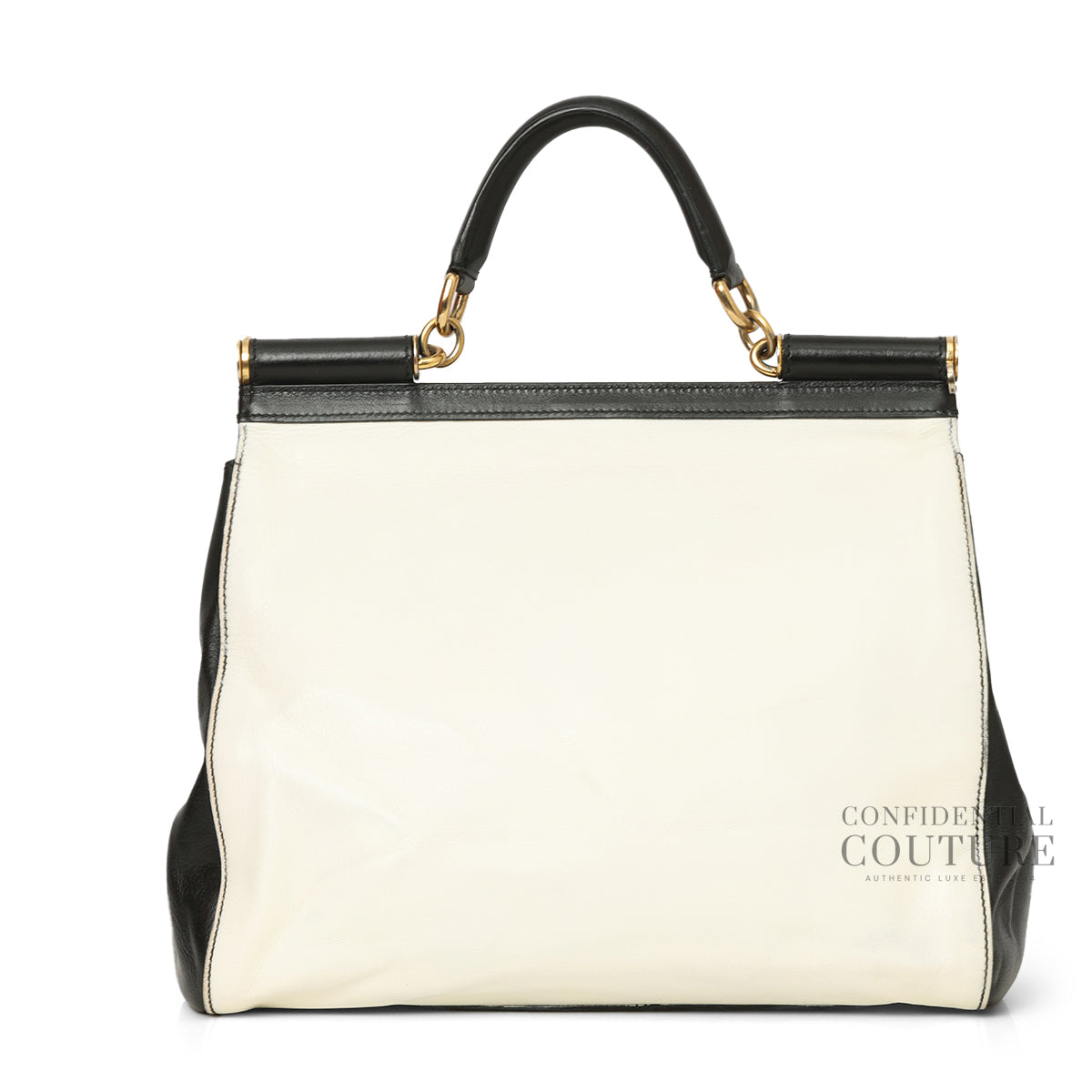 Black & White Miss Sicily Medium Top Handle Bag