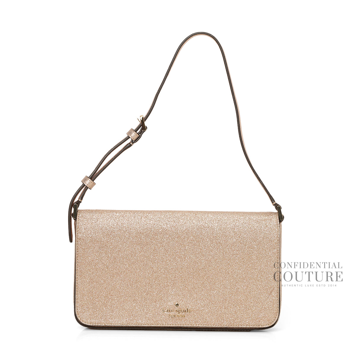 Spade Fine Glitter Rose Gold Flap Shoulder Bag