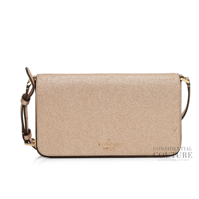 Spade Fine Glitter Rose Gold Flap Shoulder Bag