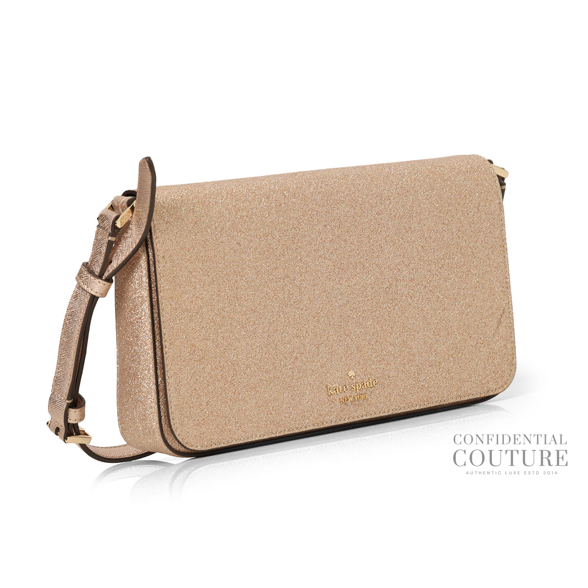 Spade Fine Glitter Rose Gold Flap Shoulder Bag