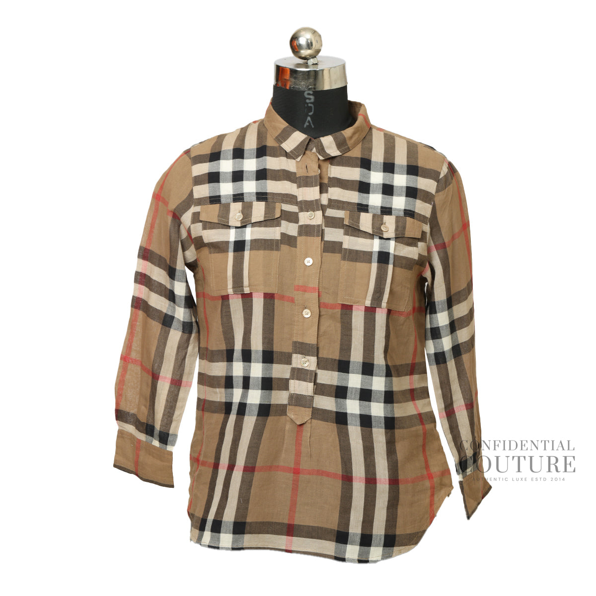 Camel Check Pattern 100% Cotton Top For Women XL | UK 16 | US 14 | IT 48