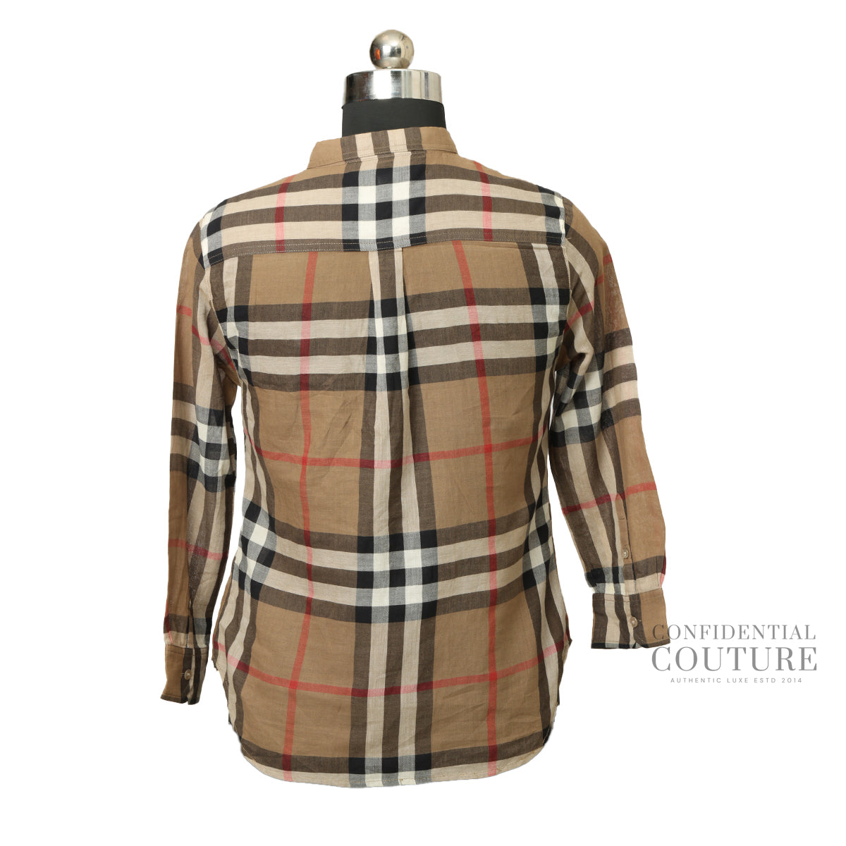 Camel Check Pattern 100% Cotton Top For Women XL | UK 16 | US 14 | IT 48