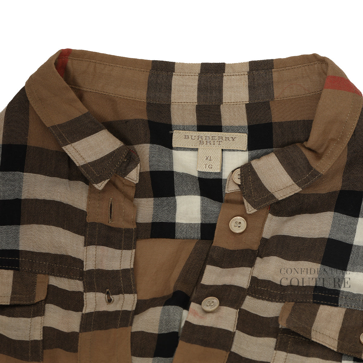 Camel Check Pattern 100% Cotton Top For Women XL | UK 16 | US 14 | IT 48