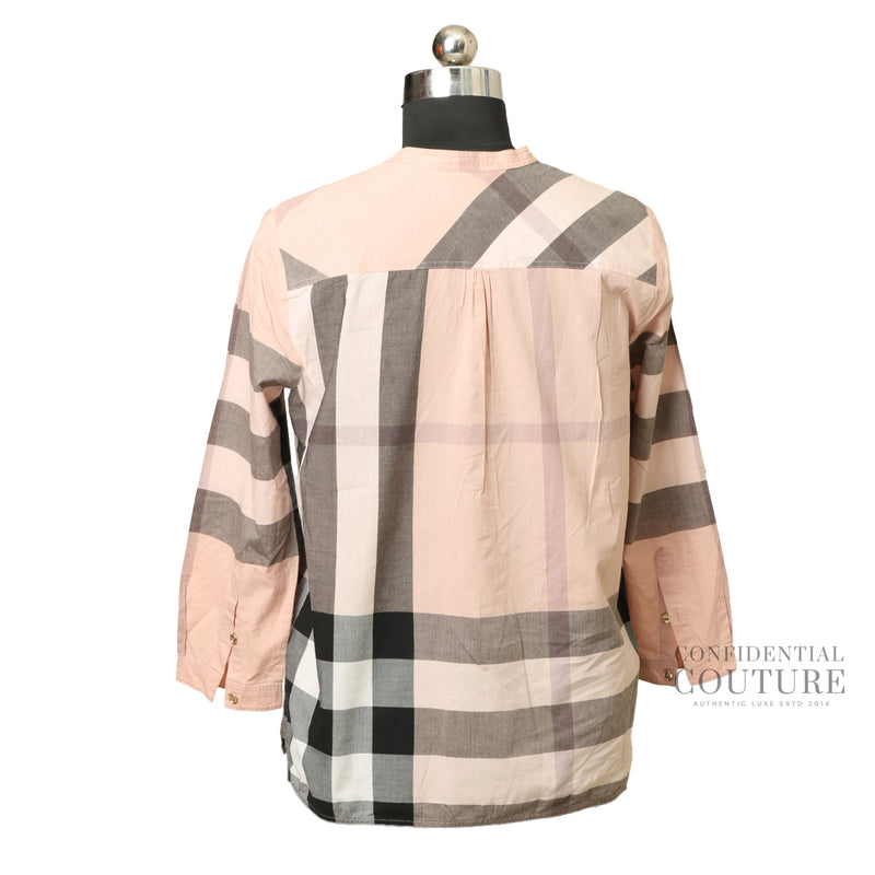 Women Burberry Pink Check Patterned Frill Detailing 100% Cotton Top For Women UK-12 | USA-10