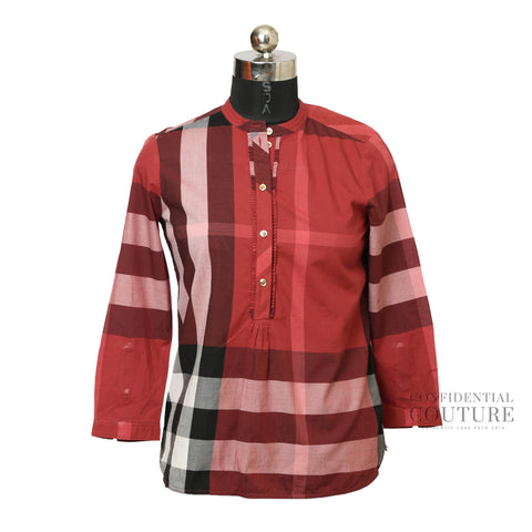 Red Check Patterned Frill Detailing 100% Cotton Top For Women UK 6 | USA 4