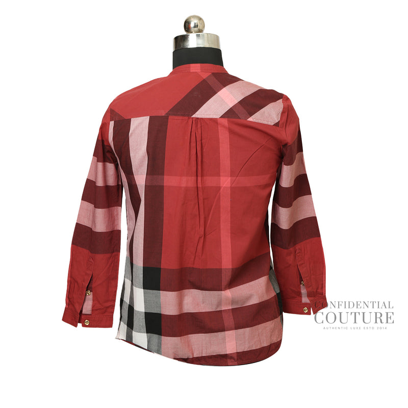 Women pre loved Burberry Red Check Patterned Frill Detailing 100% Cotton Top For Women UK 6 | USA 4