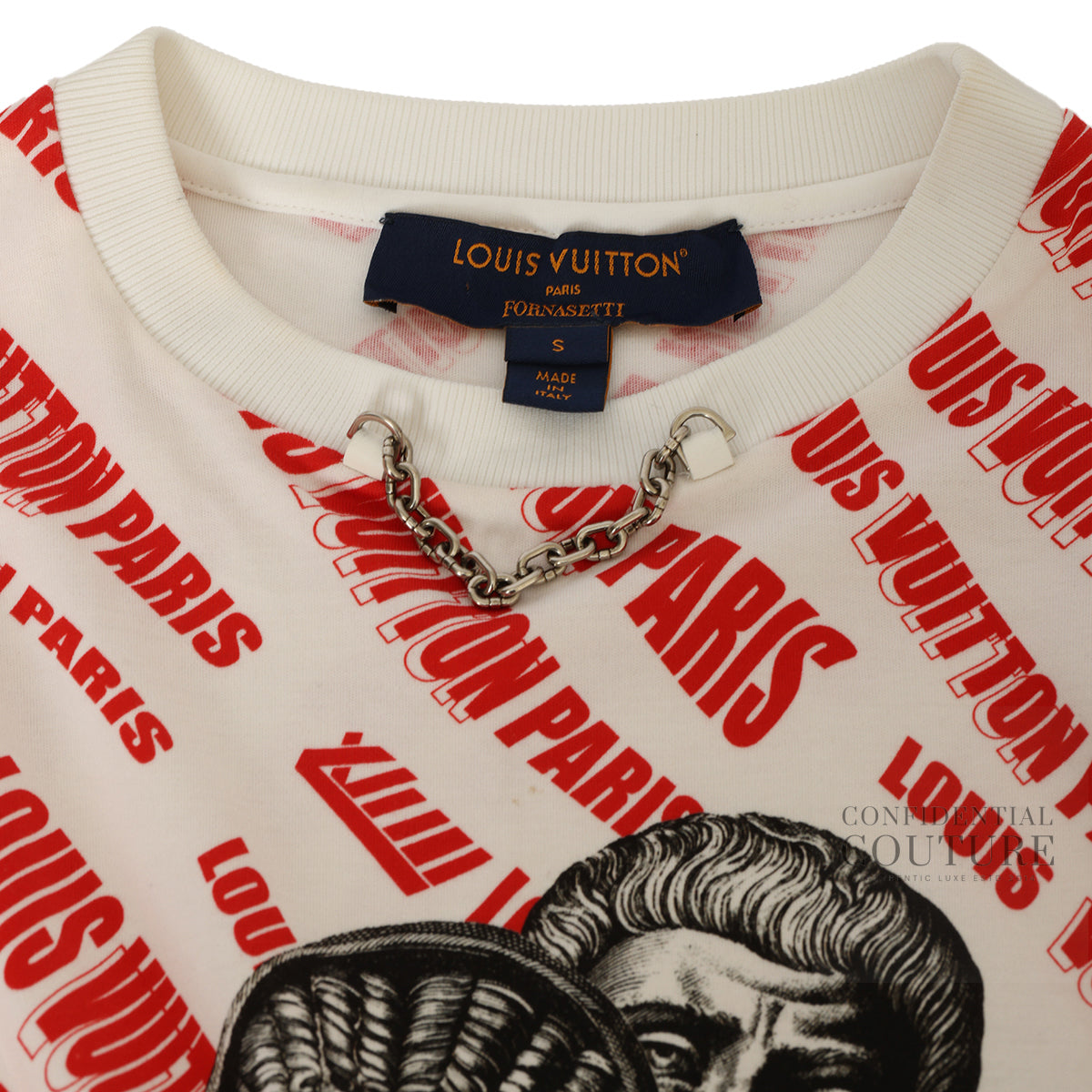 Fornasetti 2021 Statue White Red logo Boxy Knit Top-S