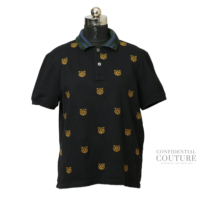 Gucci Multicolor Tiger Head Embroidered Accent Printed Polo Shirt- XXL