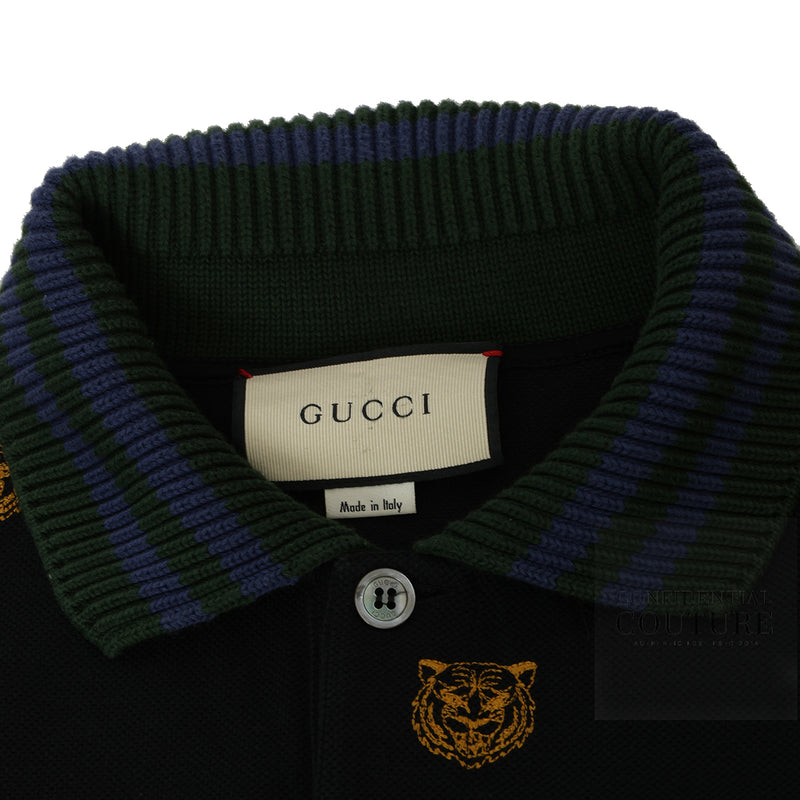 Pre-loved Men gucci multicolor tiger head embroidered accent printed polo shirt xxl