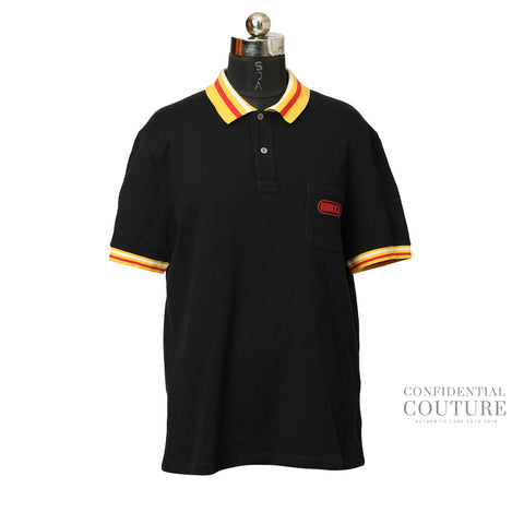 Black Polo T-shirt With a Yellow And Red Striped Collar- XXL