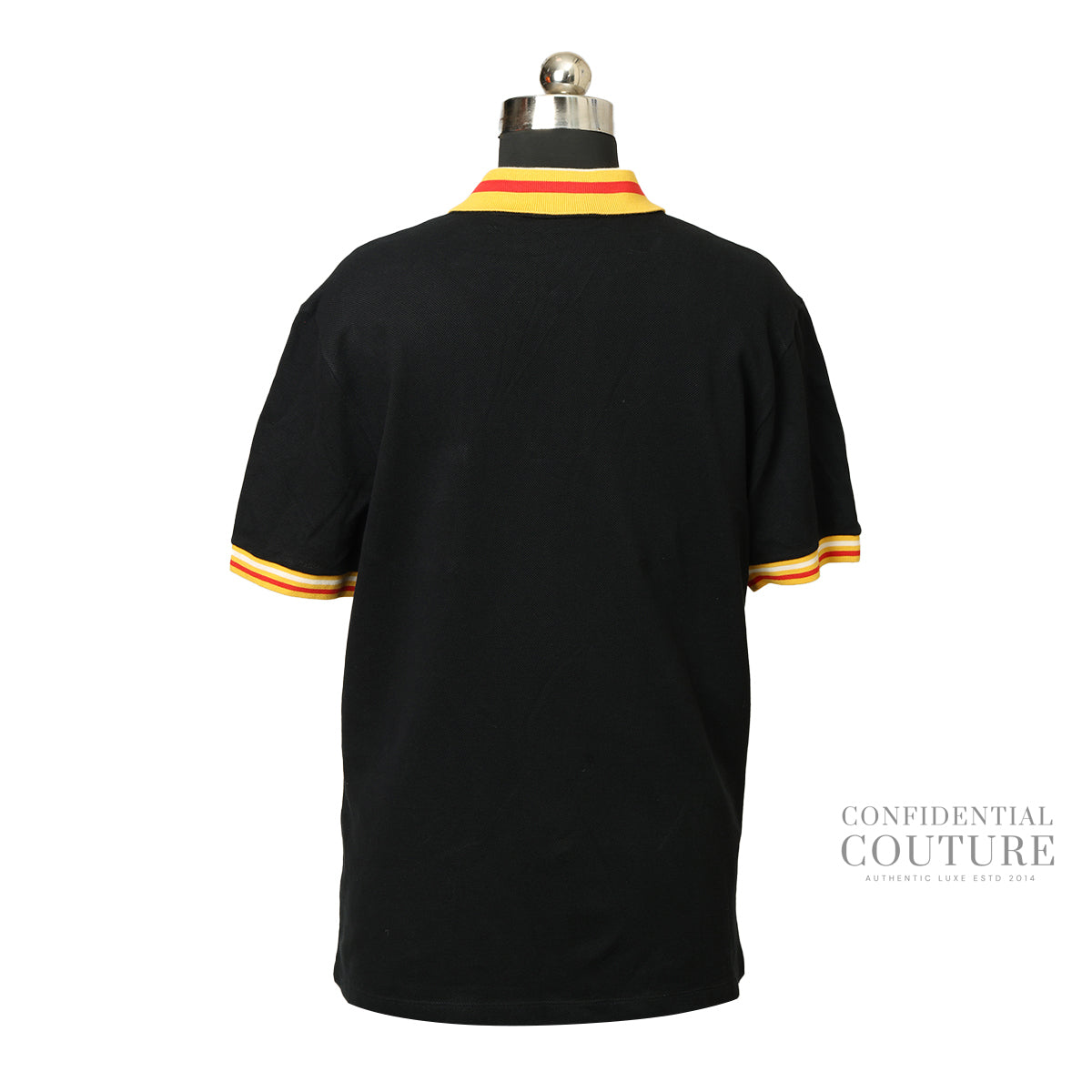Black Polo T-shirt With a Yellow And Red Striped Collar- XXL