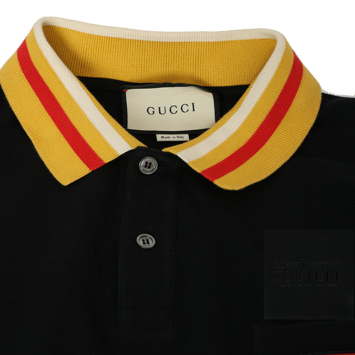 Black Polo T-shirt With a Yellow And Red Striped Collar- XXL