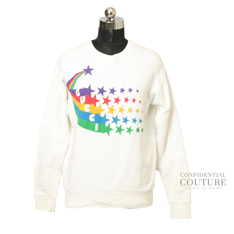 Gucci White Rainbow Crewneck Oversized Sweatshirt XXS | IT 42 | US 28