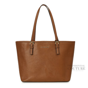 Quinn Large Top Zip Brown Tote Bag