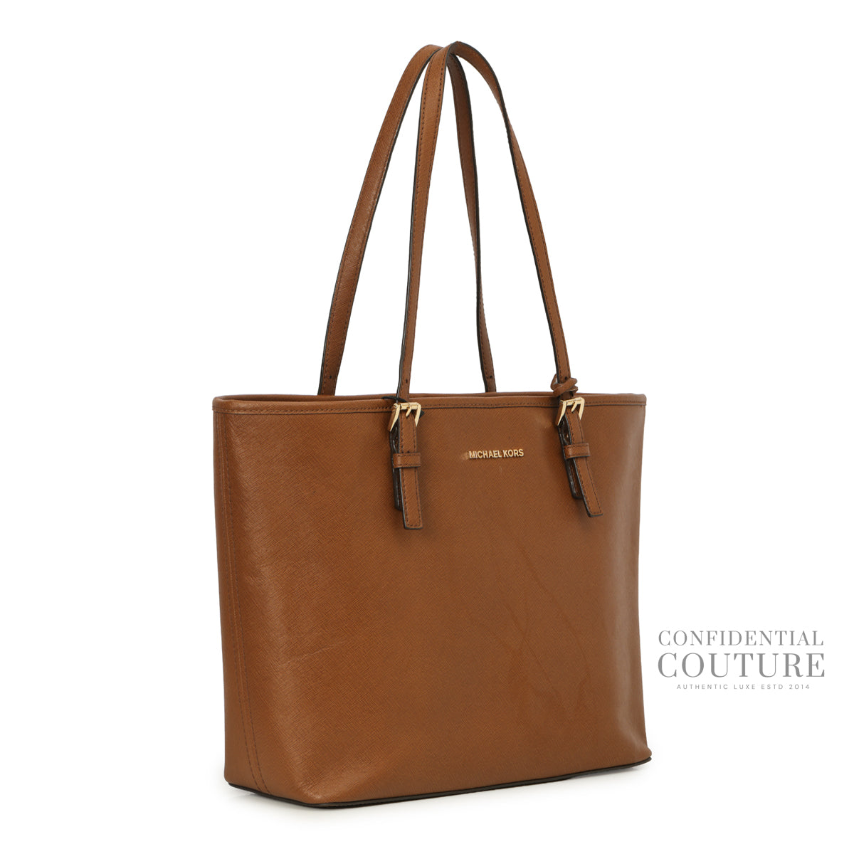 Quinn Large Top Zip Brown Tote Bag