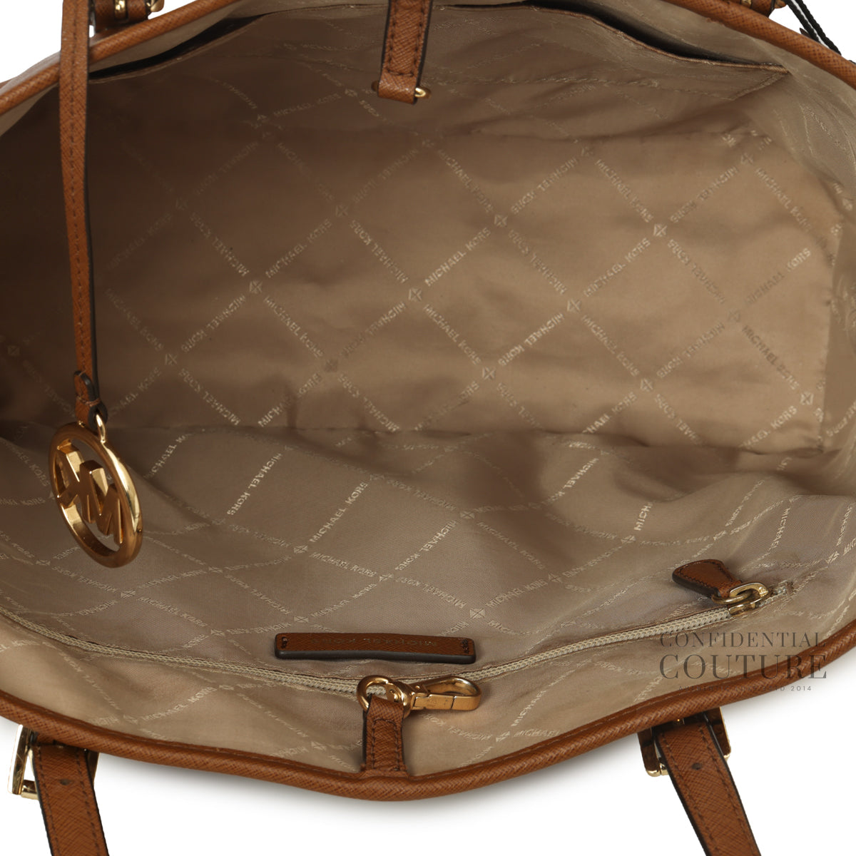Quinn Large Top Zip Brown Tote Bag