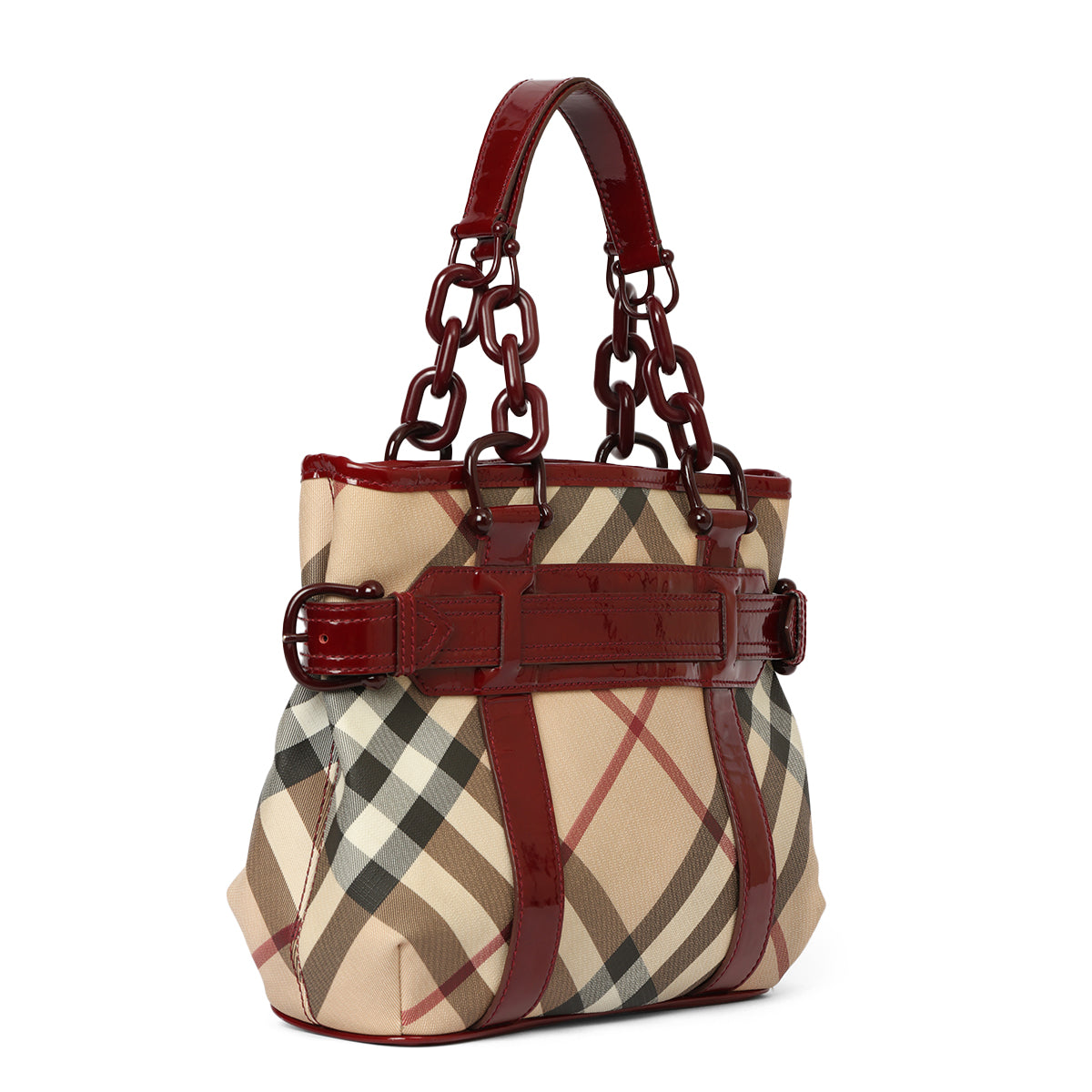 Berry Patent Leather Supernova Check Coated Canvas Tote