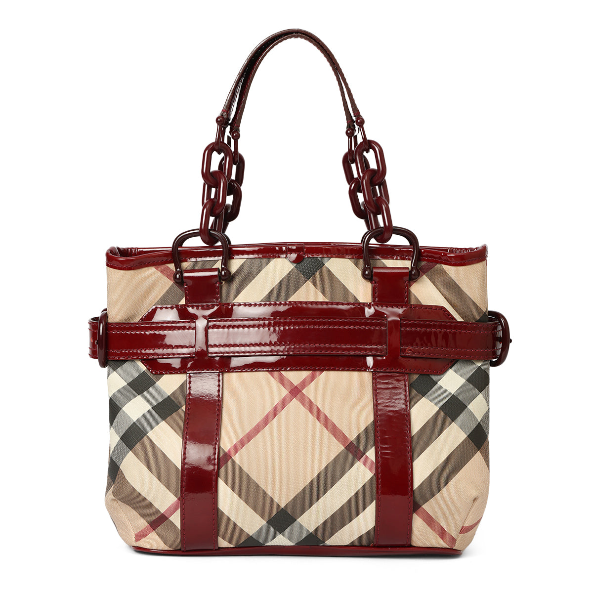 Berry Patent Leather Supernova Check Coated Canvas Tote