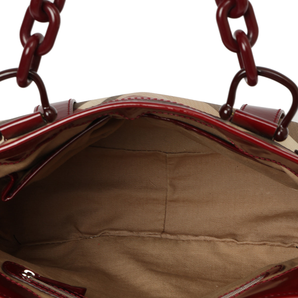 Berry Patent Leather Supernova Check Coated Canvas Tote