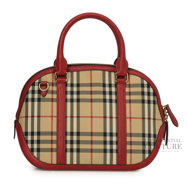 Pre-loved Burberry Leather House Check Canvas Small Orchard Bowling Bag