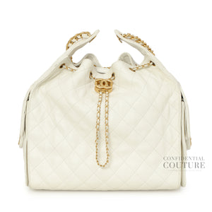 25 White Medium Grained Calfskin & Gold-Tone Metal Handbag