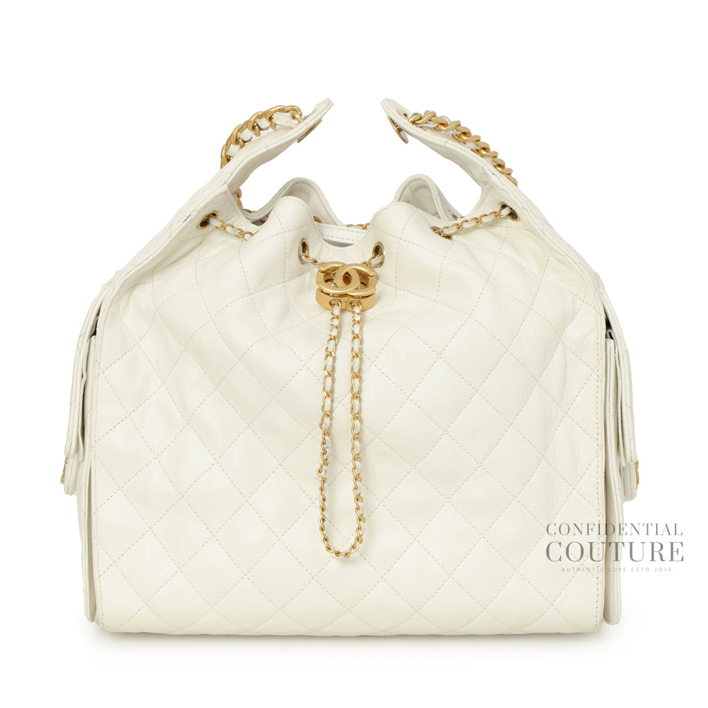 Shop Pre-Owned CHANEL 25 White Medium Handbag – Confidential Couture