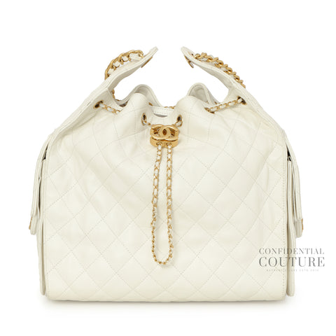 25 White Medium Grained Calfskin & Gold-Tone Metal Handbag