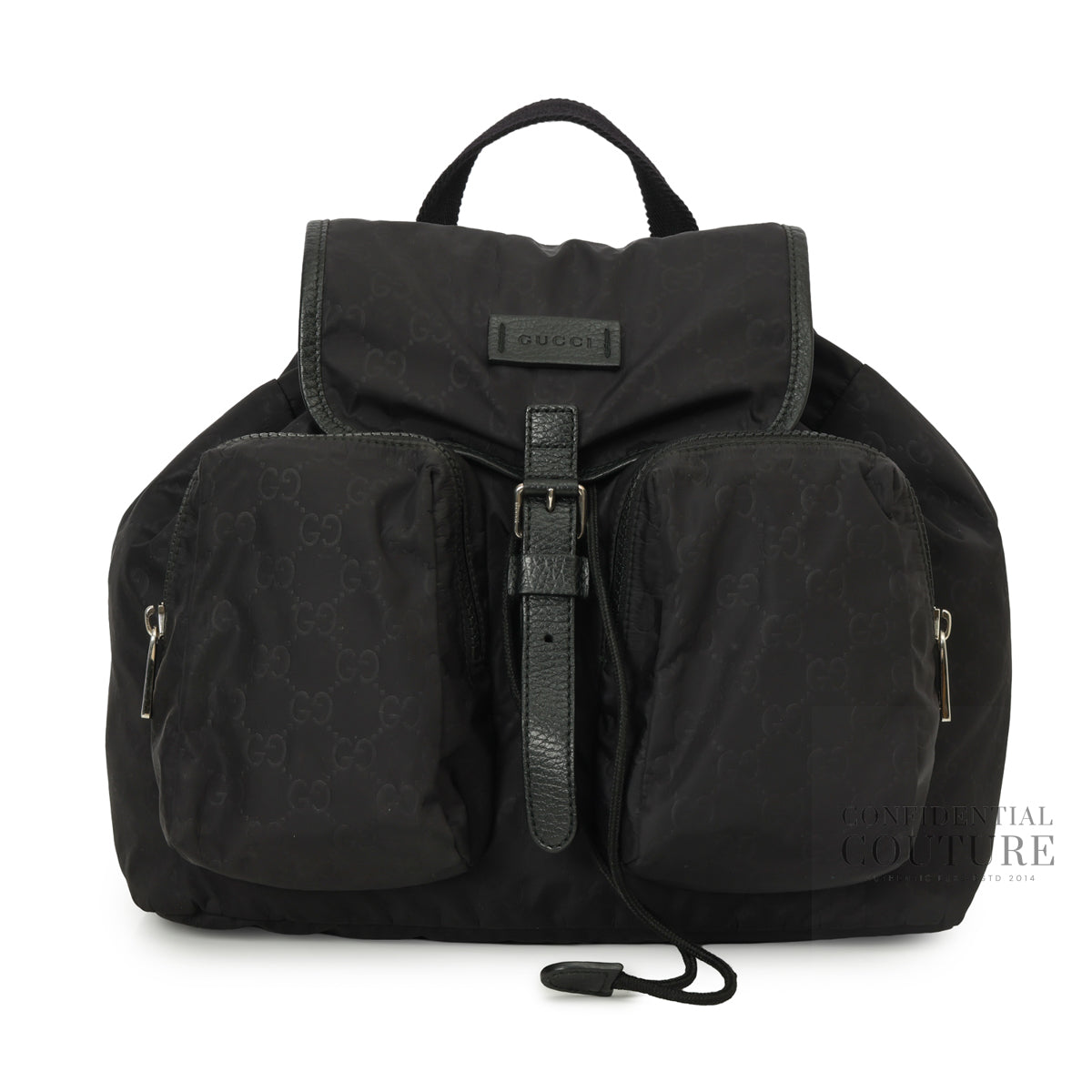 GG Black Nylon Drawstring Backpack