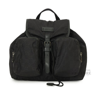 GG Black Nylon Drawstring Backpack