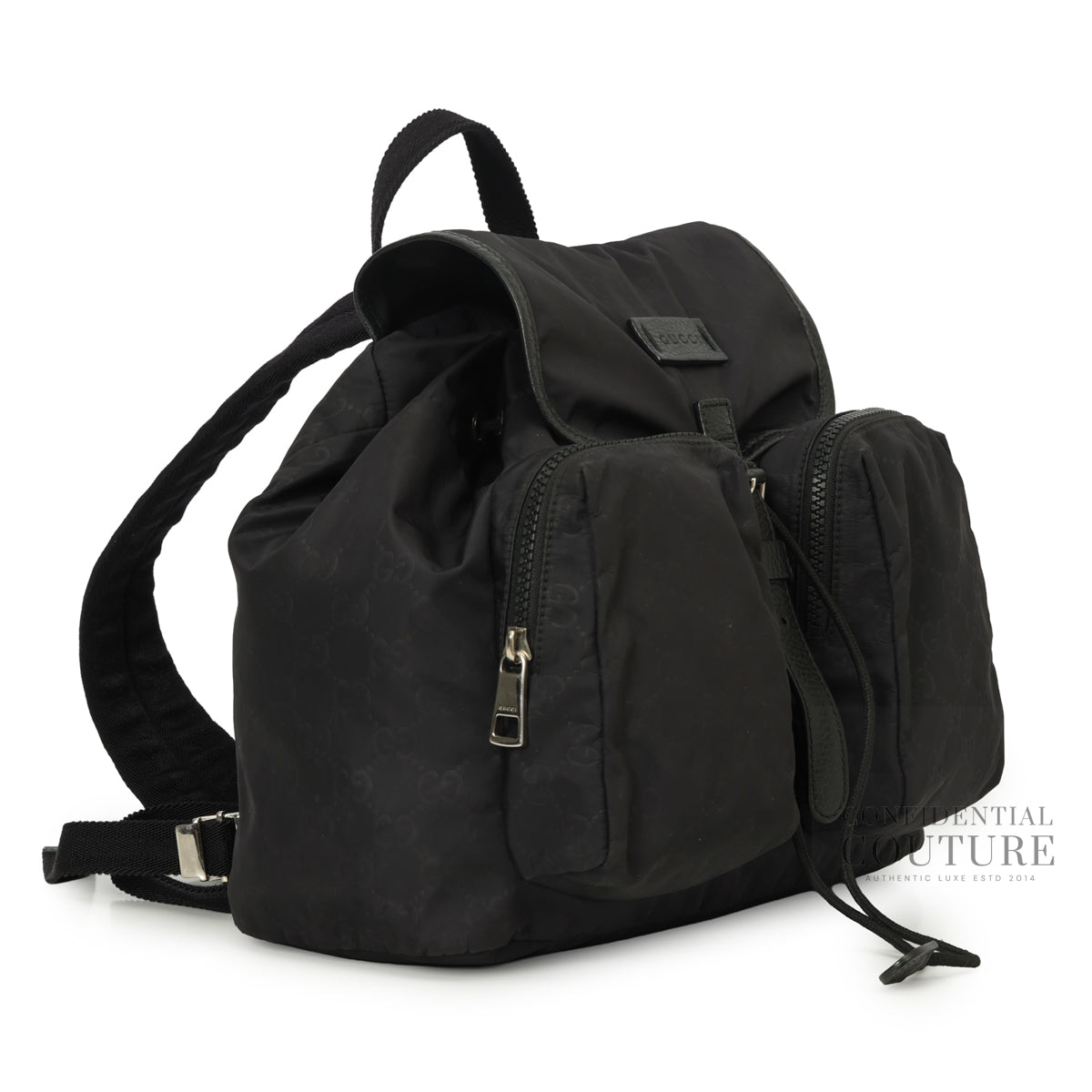 GG Black Nylon Drawstring Backpack