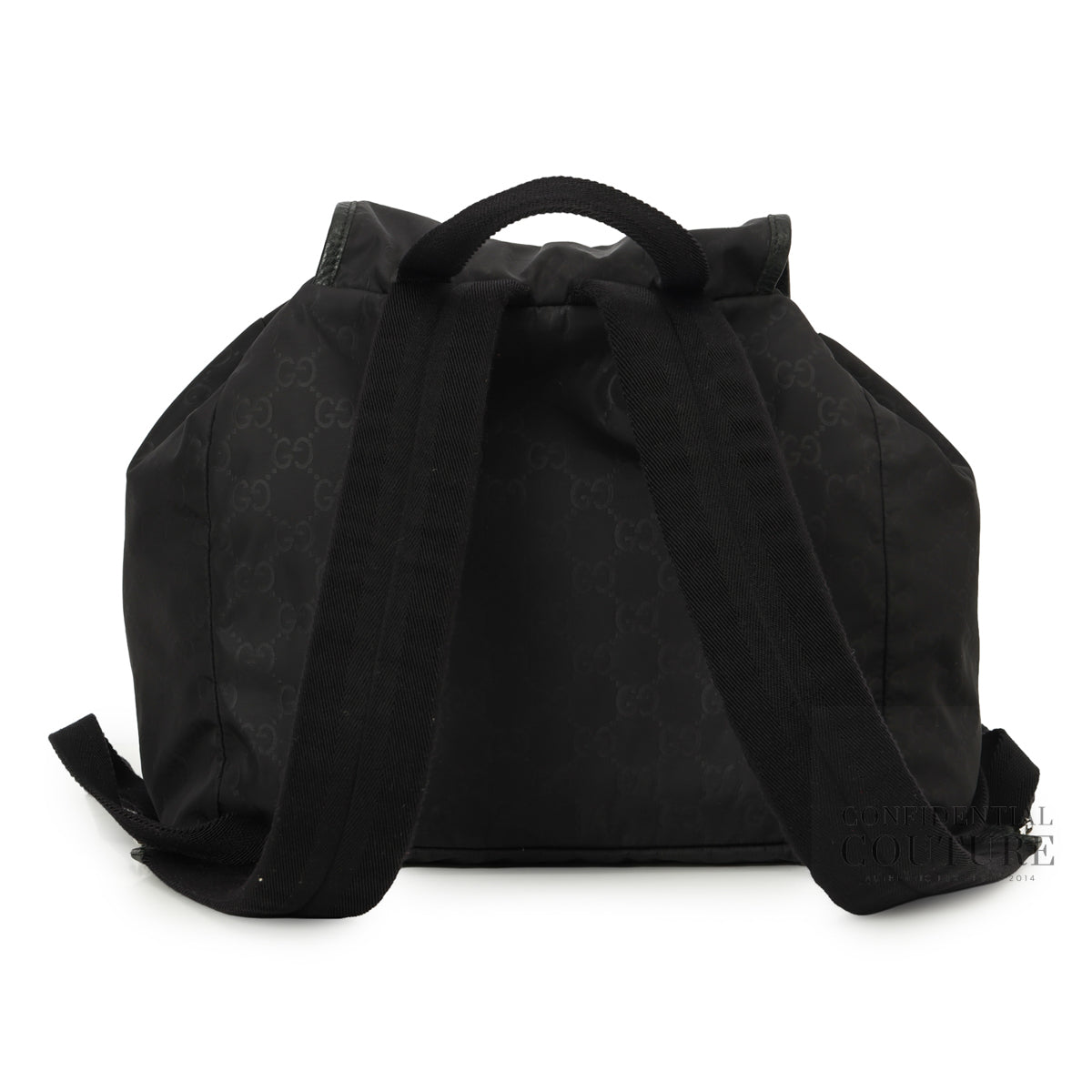 GG Black Nylon Drawstring Backpack