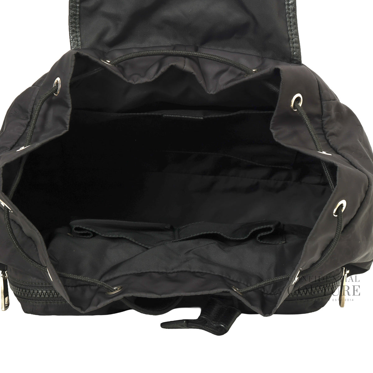 GG Black Nylon Drawstring Backpack