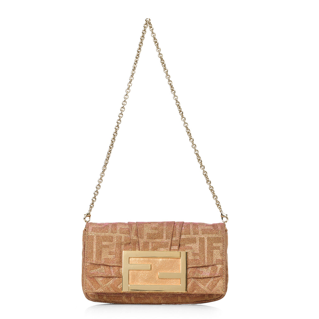 Shop Fendi Mia Pochette | Gold & Pink Metallic Zucca Lurex Fabric