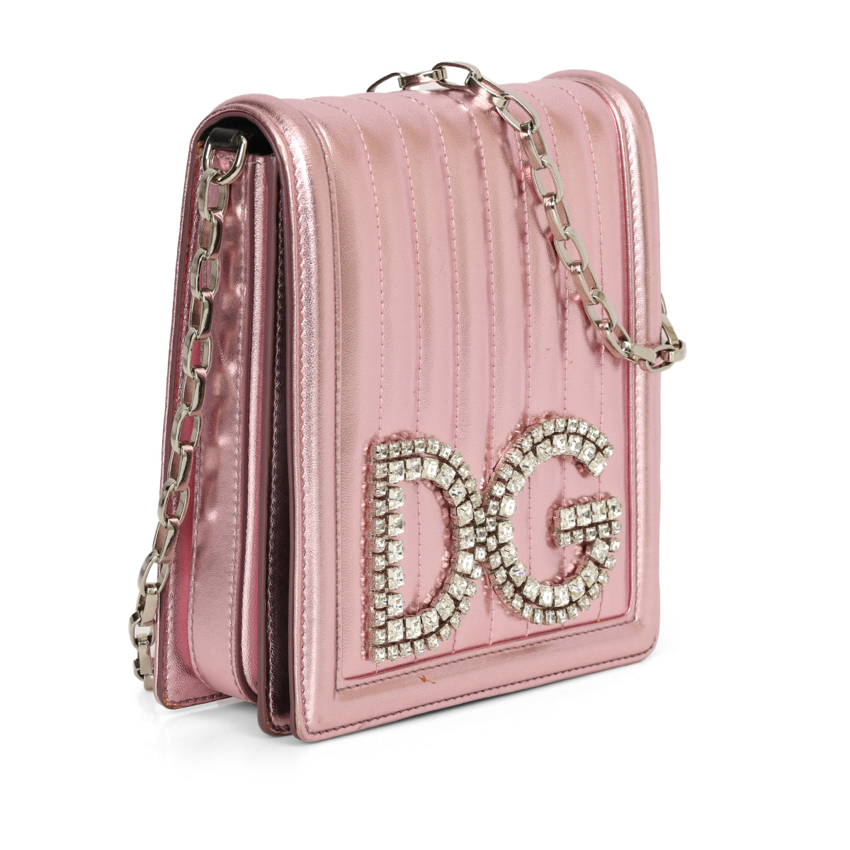 Metallic Pink Leather DG Girl Shoulder Bag