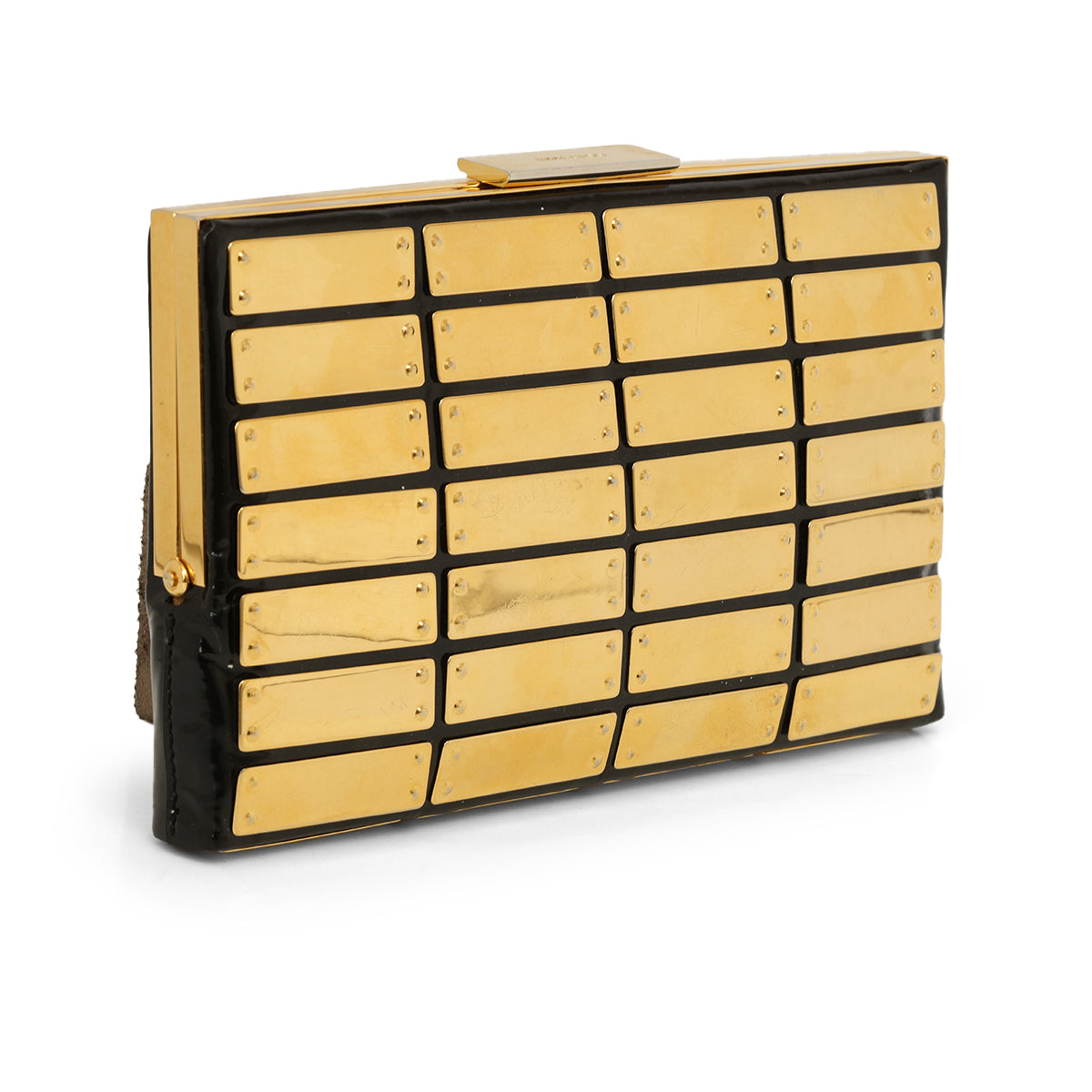 Black Patent & Gold Hardware Clutch