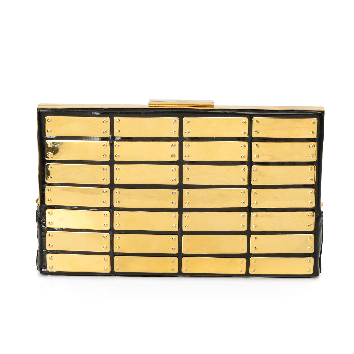 Black Patent & Gold Hardware Clutch