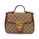 Brown Mini GG Marmont Canvas Satchel Marrone Rosso Beige