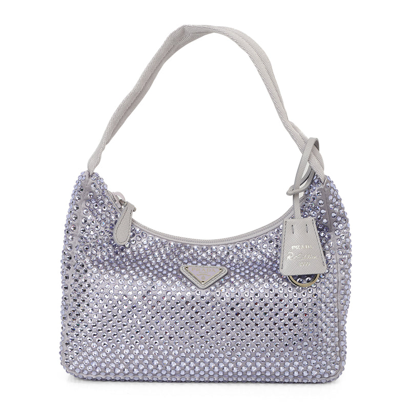 Purple Satin Crystal Re-Edition 2000 Baguette Bag