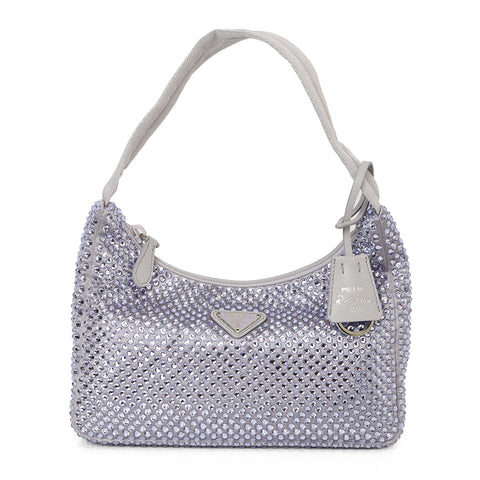 Purple Satin Crystal Re-Edition 2000 Baguette Bag