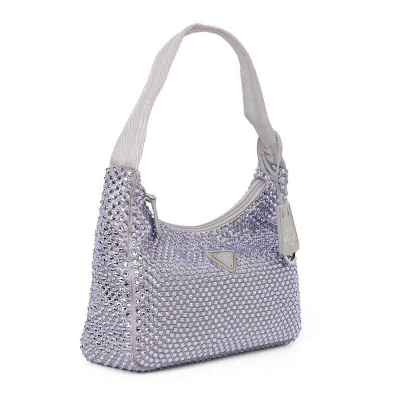 Purple Satin Crystal Re-Edition 2000 Baguette Bag