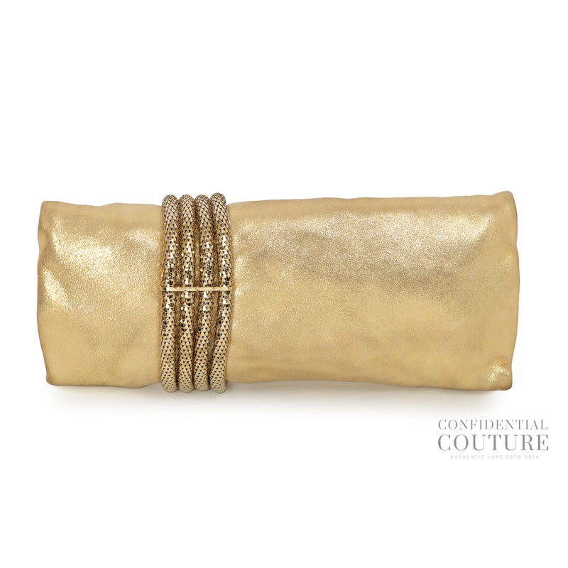 Zandra Gold Metallic Leather Clutch